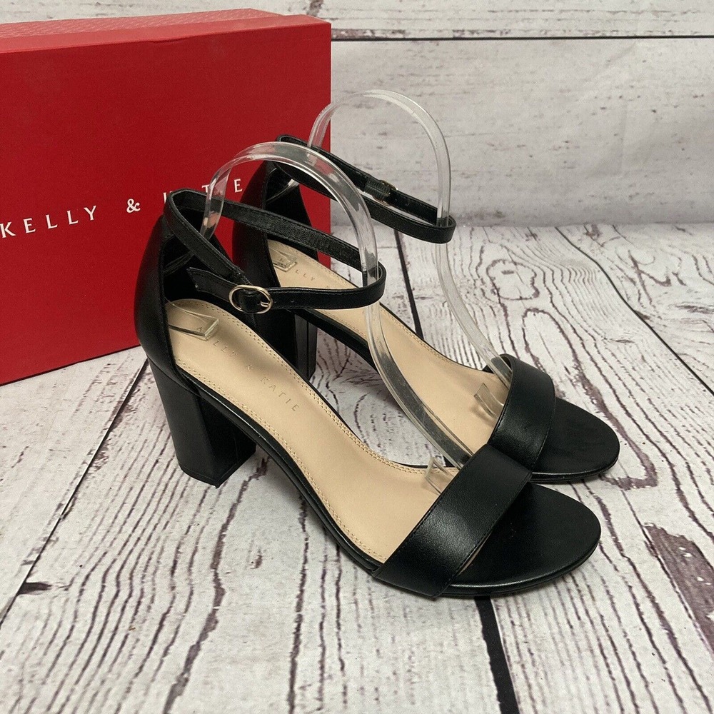 Kelly Katie Heels Womens‎ Size 9.5 Hailee Black Ankle Strap Block Pump